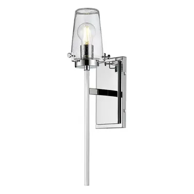 IP44 Wall Light Tall Nuts & Bolts Accents Clear Glass Shade Chrome LED E27 40W