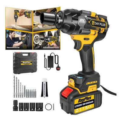 (With Battery) Cordless Impact Wrench 1/2" 800Nm Brushless 2-Speed Impact Modes Heavy-Duty Case 