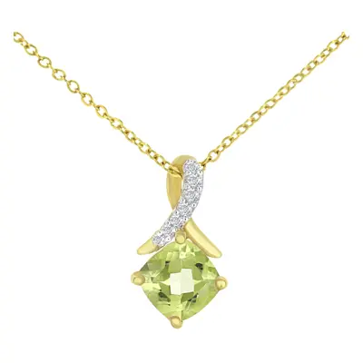 Jewelco London 9ct Yellow Gold Round 3pts Diamond Cushion 0.65ct Peridot Kiss Crossover Pendant 