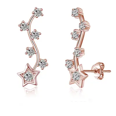 Rose Gold Plated Star Climber Earrings Created with Swarovski Crystals