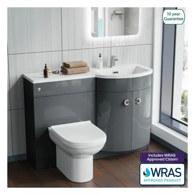 Nes Home Grey 1100mm RH Basin Sink Vanity Unit Back To Wall WC Toilet