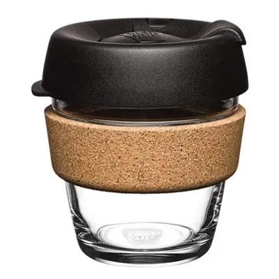 Reusable Coffee Cup - Brew Tempered Glass and Natural Cork, 6oz/177ml - Black