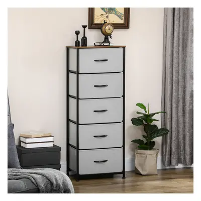 (Grey) HOMCOM Drawer Fabric Chest of Drawers w/ Wooden Top for Hallway