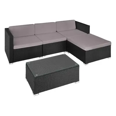 (black/grey) tectake Rattan garden furniture set lounge Florence - garden sofa, garden corner so