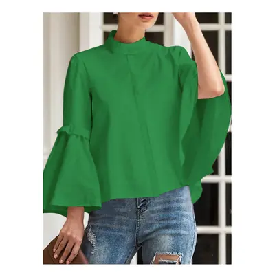 (Green Blouse, S) Krisstargirls Fashion Woman Shirts Clothing Spring Summer Long Flared Sleeves 