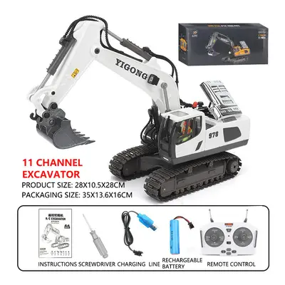 (11CH White excavator) RC Excavator Dumper Car 2.4G Remote Control Engineering Vehicle Crawler T