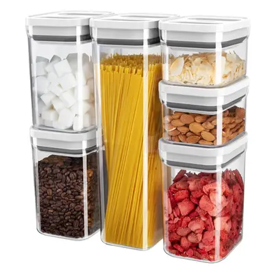 (White) 6-Piece Airtight Food Storage Container Set, BPA Free Kitchen Pantry Organization Jars