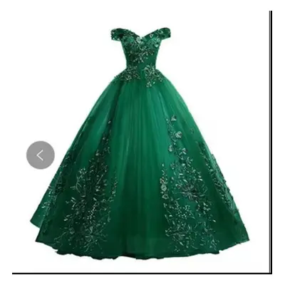 (green, S) Chorus Compere Party Banquet Women Off Shoulder Applique Embroidery Solid Color Elega