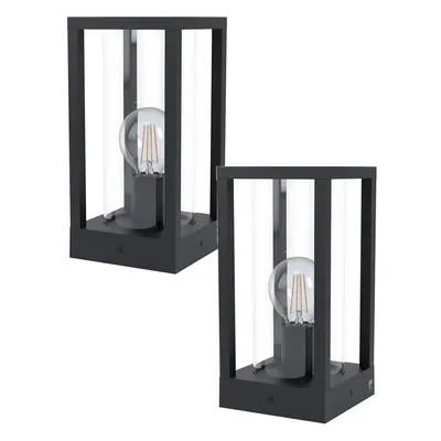 2 PACK IP44 Outdoor Bollard Light Black Cast Aluminium Box 40W E27 Lamp Post