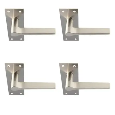 4x PAIR Flat Straight Handle on Slim Latch Backplate x 50mm Satin Nickel