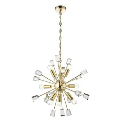 Multi Light Hanging Ceiling Pendant Satin Brass & Crystal Feature Star Rods Lamp