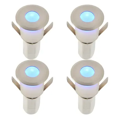 4 PACK Recessed Decking IP67 Guide Light - 1.2W Blue Light LED - Satin Nickel