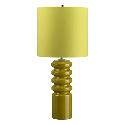 Table Lamp Lime Green Glaze and Green Linen Shade Lime LED E27 60W Bulb