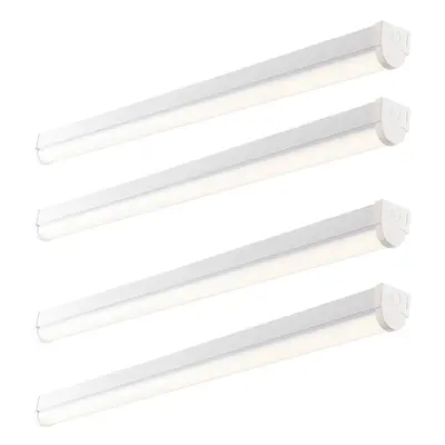 2 PK 4ft High Lumen Emergency Batten Light - 42.5W Cool White LED - Gloss White