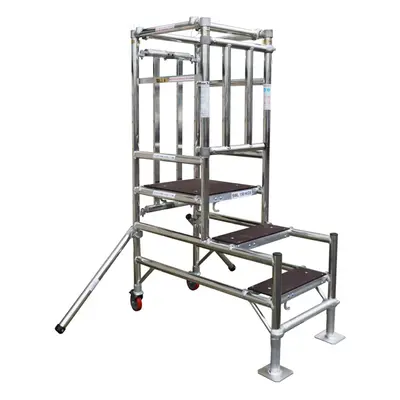 4 Tread Mobile Telescopic Podium Step Ladder 1.2m Tall Work Platform Safety Cage