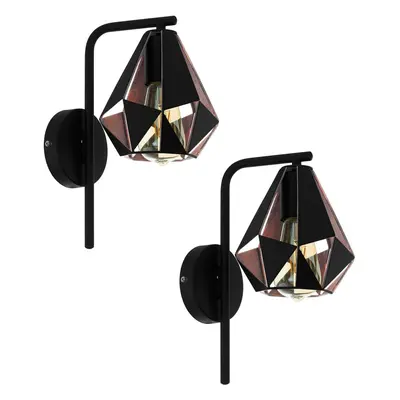 2 PACK LED Wall Light / Sconce Geometric Black & Antique Copper 1x 60W E27