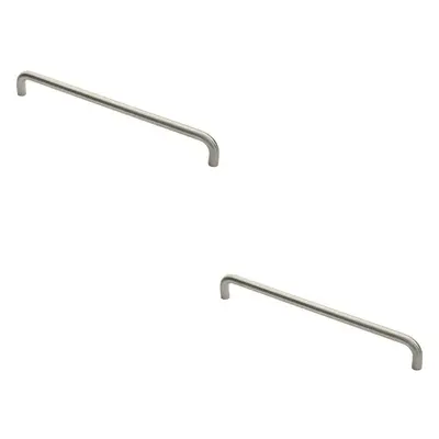 2x Round D Bar Pull Handle x 19mm 450mm Fixing Centres Satin Stainless Steel