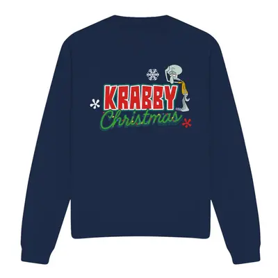 (XXL, Navy) SpongeBob SquarePants Unisex Adult Krabby Christmas Squidward Sweatshirt