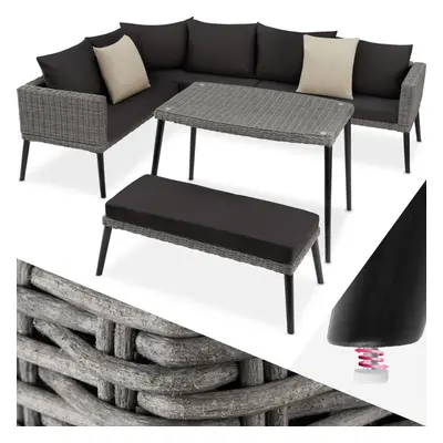 (grey) Rattan Garden Lounge Set Corner Sofa Bench Coffee Table with Cushions