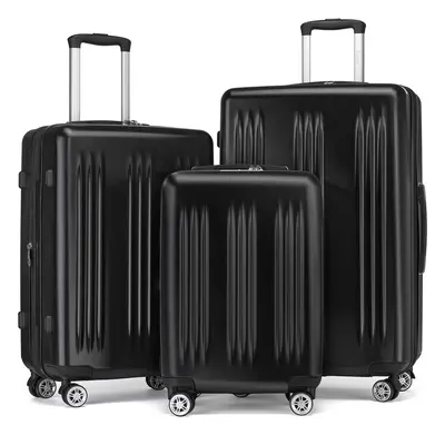 (Black, 20+24+28 inch) 20/24/28 Inch Expandable ABS+PC Suitcase With TSA Lock