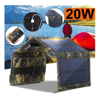 (Black) Small solar panels Waterproof 20W 5V Foldable USB Solar Panel Cells Mobile Phone Battery