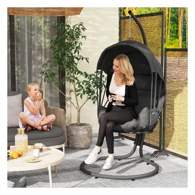 Outsunny Hanging Egg Chair w/ Stand Retractable Canopy, Grey