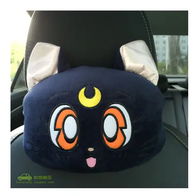 (1 pillow blue) Plush kitty Car Pillows Luna Cat Seat Neck Support Car Headrest Pillow