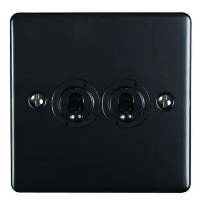 2 Gang Double Retro Toggle Light Switch MATT BLACK 10A Way Lever Plate