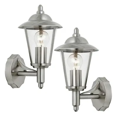 2 PACK IP44 Outdoor Wall Lamp Stainless Steel Traditional Lantern Porch Uplight