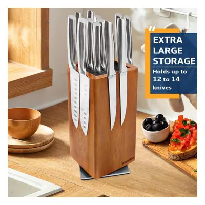 360 Rotatable Magnetic Knife Holder, Fine Acacia Wood Magnetic Knife Block