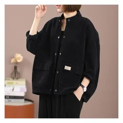 (black, XXXXL) Coats For Women Cotton Jacket Women Autumn Winter Oversize Loose Outerwear Top Ja