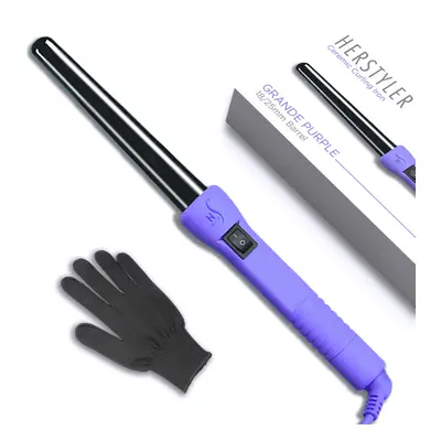 Herstyler Grande Ceramic Tapered Curling Wand - inch Dual Voltage with Negative Ions for Long an