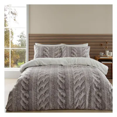 Catherine Lansfield Cosy Warm Cable Knit Fleece Single Duvet Cover Set with Pillowcase Cream