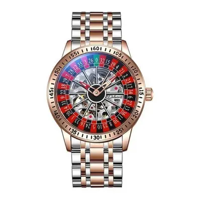 (rose,red) Dulunwe Swinging Rotary Dial Design Hollow Skeleton Watches Business Trendy Men Wrist