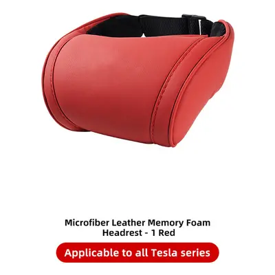 (1PCS Red) Seat Headrest Travel Rest Neck Pillow PU Leather Neck Pillow Memory Foam