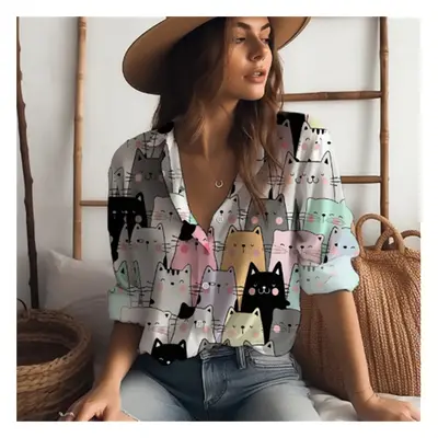 (XKNCS2, XL) new women's shirts many cats 3D digital printing four-sided stretch fabric fashion 