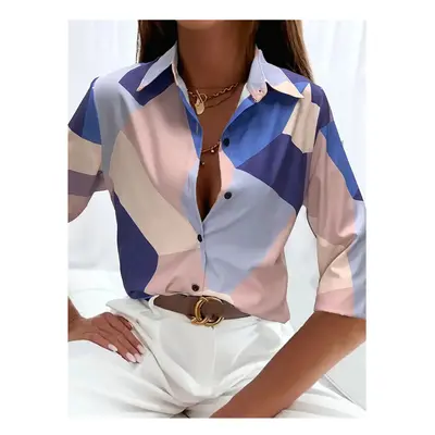 (B25SLTH24614150525, XXL) Fashion Women's Button Top New Texture Printed Shirt Temperament Women