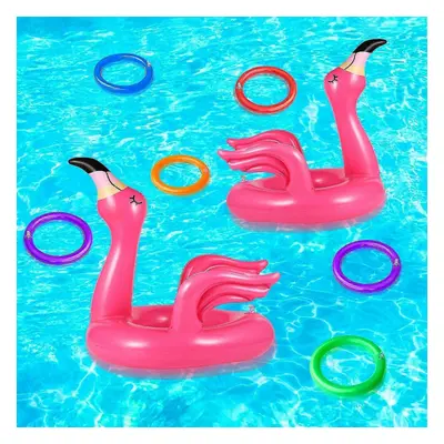 3pcs Inflatable Flamingo Pool Ring Toss Pool Game Toys, Hawaiian Pool Toys