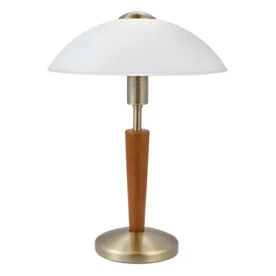 Table Lamp Bronzed Nut Touch On & Off Shade White Satin Glass Bulb E14 1x60W