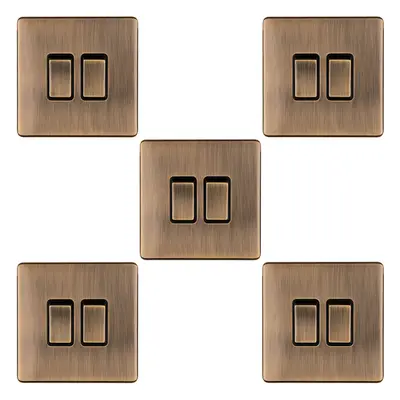 5 PACK Gang Double Light Switch SCREWLESS ANTIQUE BRASS Way 10A Slim Rocker