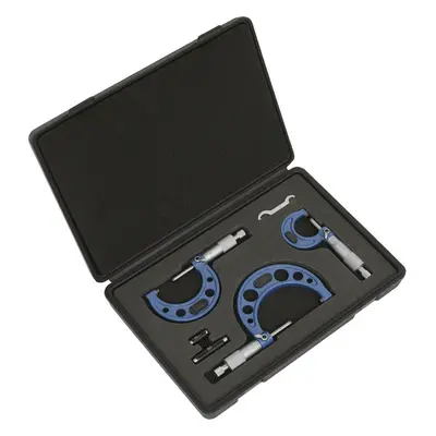 3 Piece Metric Micrometer Set - Lined Storage Case - Calibrated Extension Bars