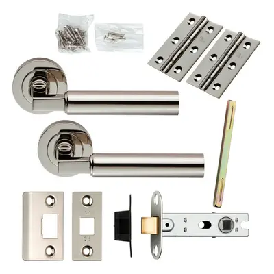 Door Handle & Latch Pack Polished Nickel Round Bar Lever Screwless Round Rose