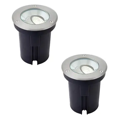 2 PACK Stainless Steel IP67 Ground Light - 13W Cool White LED - Tilting Head