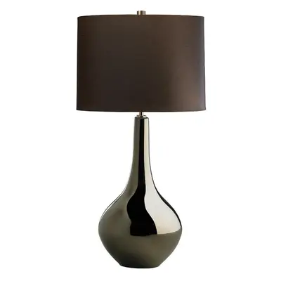 Table Lamp Brown Faux Silk Shade Gold Card Lining Bronze Metallic LED E27 60W