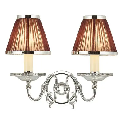 Luxury Flemish Twin Wall Light Bright Nickel Brown Shade Traditional Lamp Holder