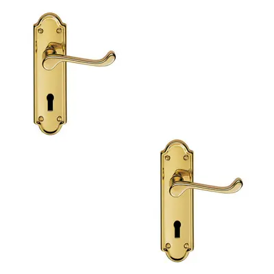 2x PAIR Victorian Upturned Handle on Lock Backplate x 47mm Stainless Brass