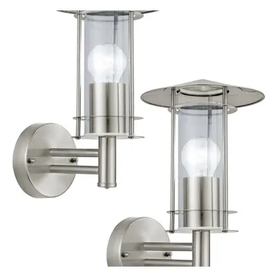 2 PACK IP44 Outdoor Wall Light Stainless Steel & Glass Shade 60W E27 Porch