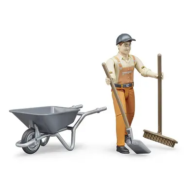 Bruder Toys - Bworld Municipal Worker in Dungarees and Cap Action Figure with Grasping Hands and