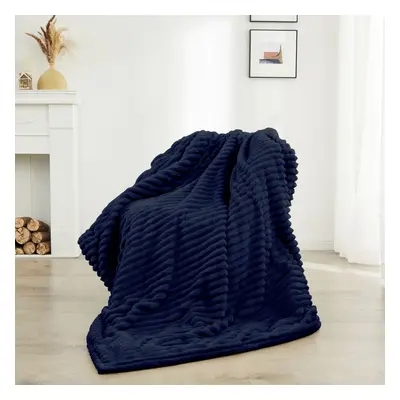 (Navy) Neo Electric Blanket Heated Fleece Overblanket Throw Machine Washable Remote Timer Contro