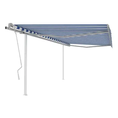 Manual Retractable Awning with Posts 4.5x3 m Blue and White